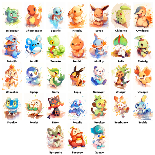 Starter Pokemon Poster Set