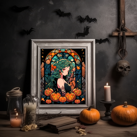 Neptune Stained Glass Halloween Poster