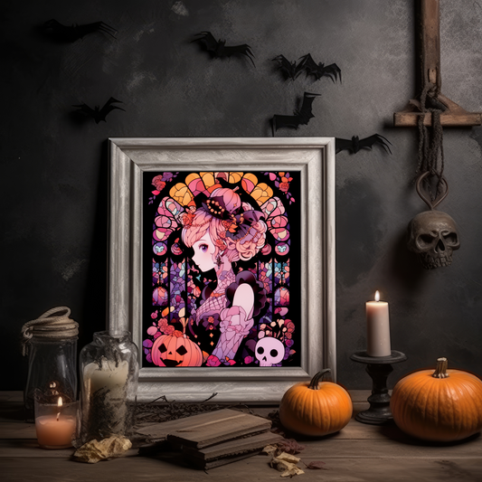 Chibi Moon Stained Glass Halloween Poster