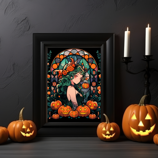 Neptune Stained Glass Halloween Poster