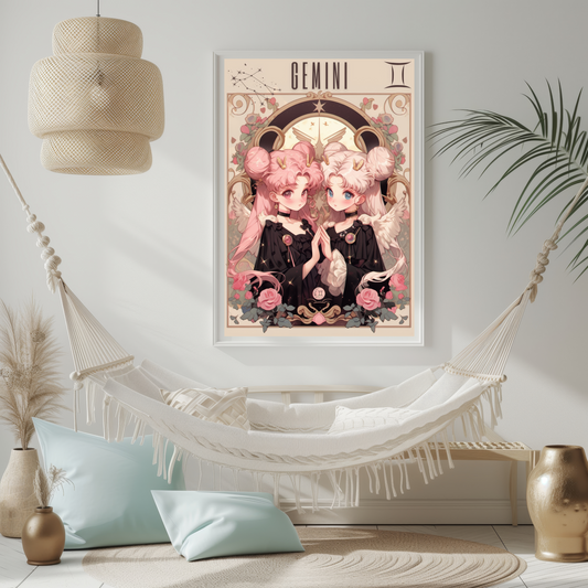 Chibi Moon Zodiac Sign Gemini Poster