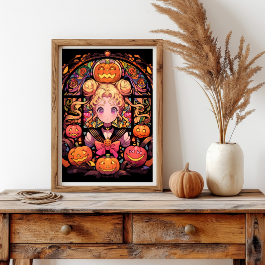 Moon Stained Glass Halloween Poster
