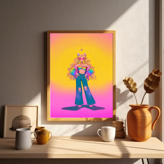 Moon Hippie 70's Poster