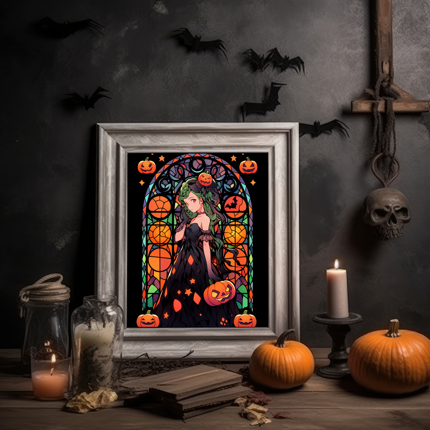 Pluto Stained Glass Halloween Poster
