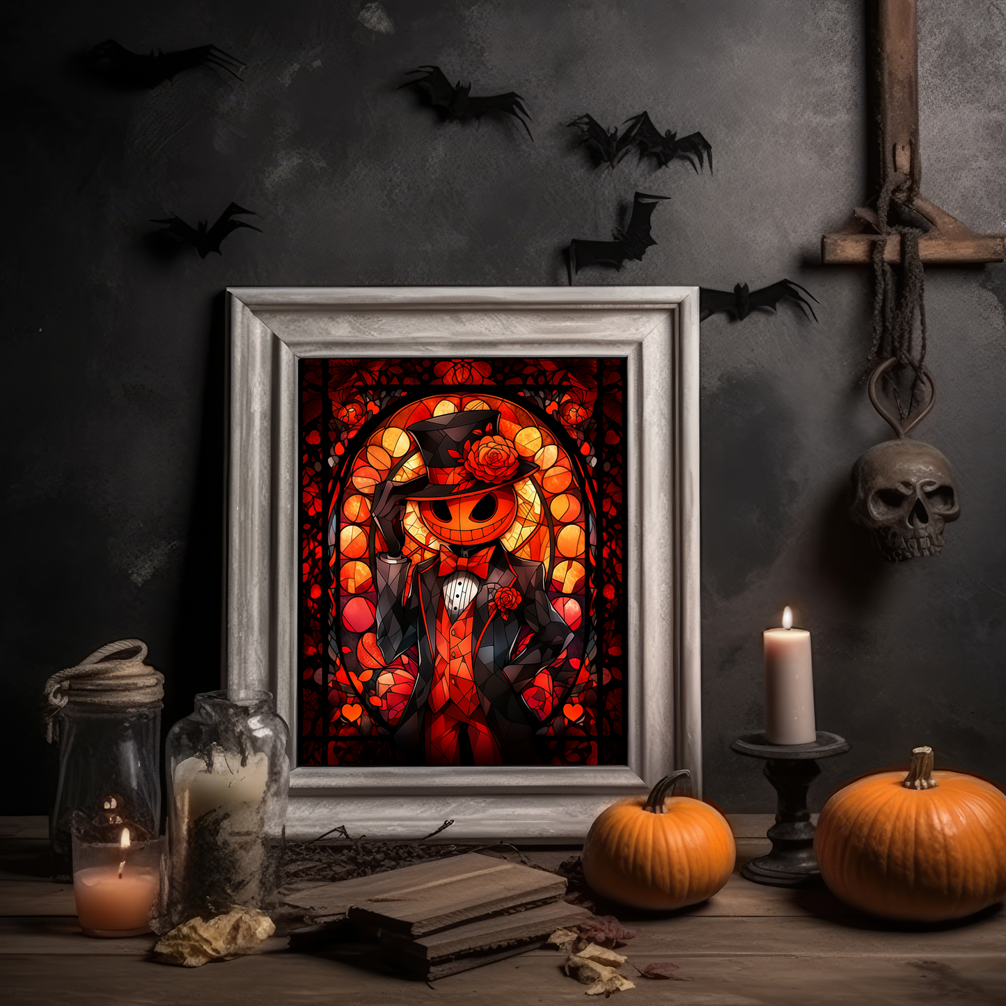 Tuxedo Mask Stained Glass Halloween Poster