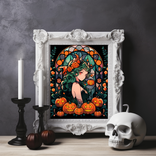 Neptune Stained Glass Halloween Poster