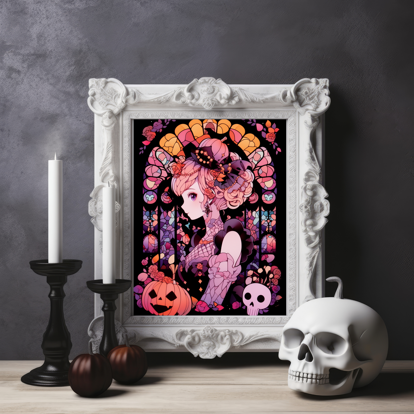 Chibi Moon Stained Glass Halloween Poster
