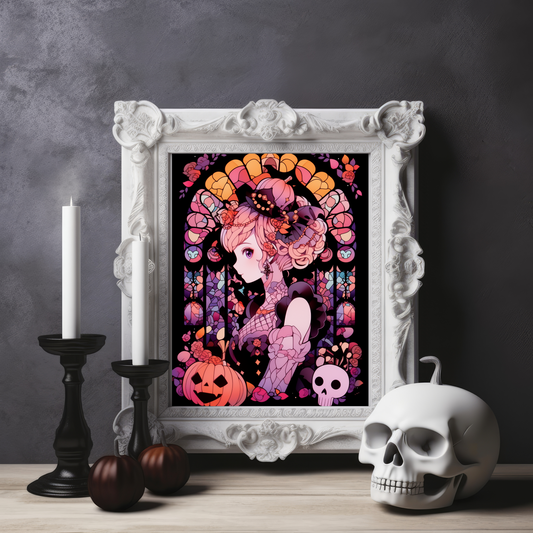 Chibi Moon Stained Glass Halloween Poster