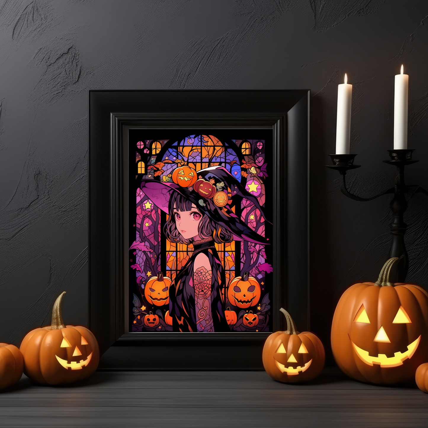 Saturn Stained Glass Halloween Poster