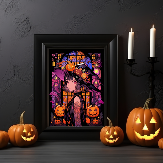 Saturn Stained Glass Halloween Poster