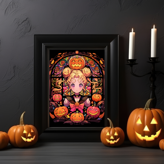 Moon Stained Glass Halloween Poster