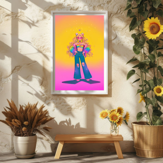 Moon Hippie 70's Poster