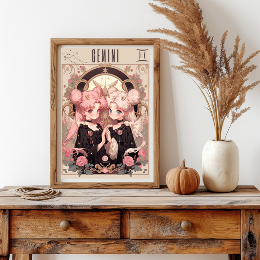 Chibi Moon Zodiac Sign Gemini Poster